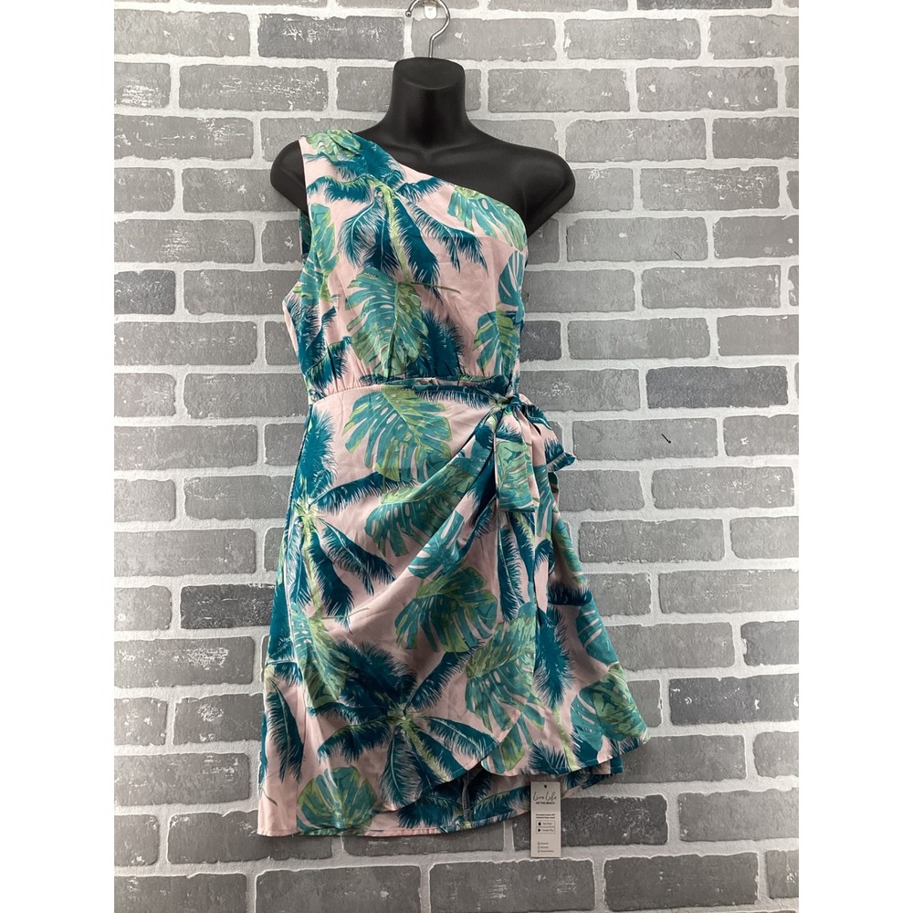 Cupshe Womens One Shoulder Tropical Palm Leaf Mini Dress Pink Green